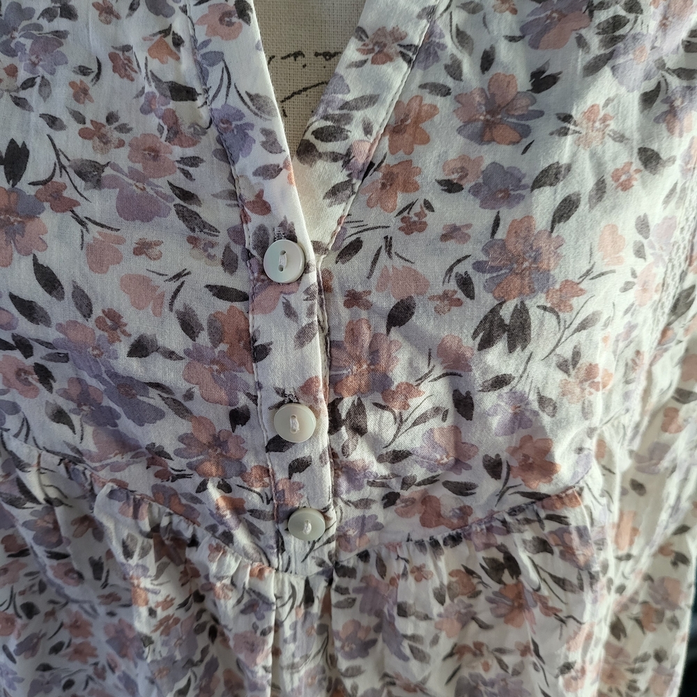 Lucky Brand Floral Boho Blouse Long Sleeve Small - Picture 3 of 5